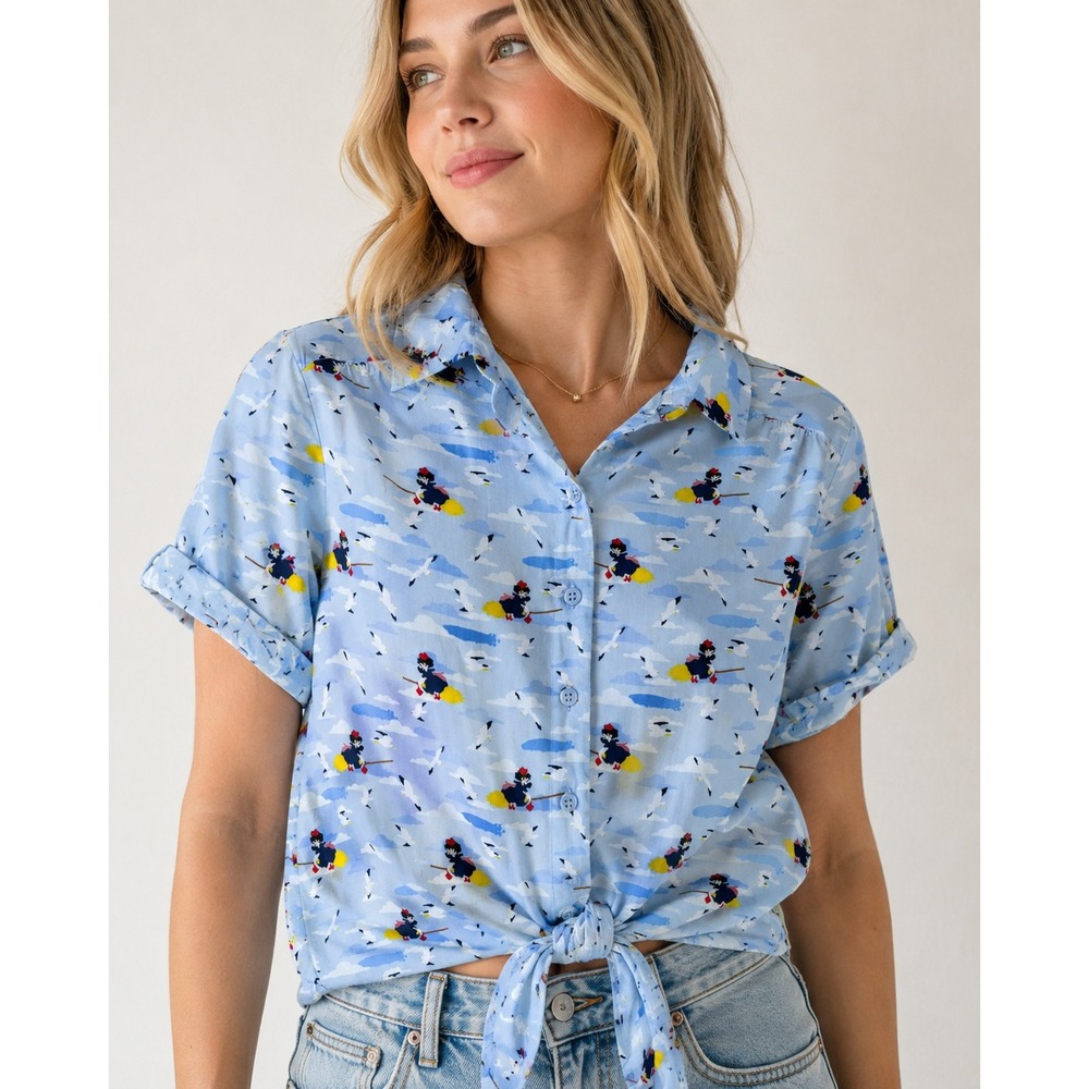 k280. Studio Ghibli Kiki's Delivery Service Tie Front Button Down Shirt M